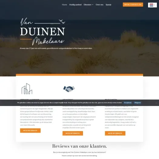 Capture d'écran du site web de www.vanduinenmakelaars.nl