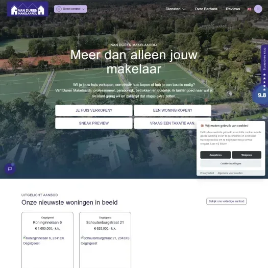 Screenshot van de website van www.vandurenmakelaardij.nl