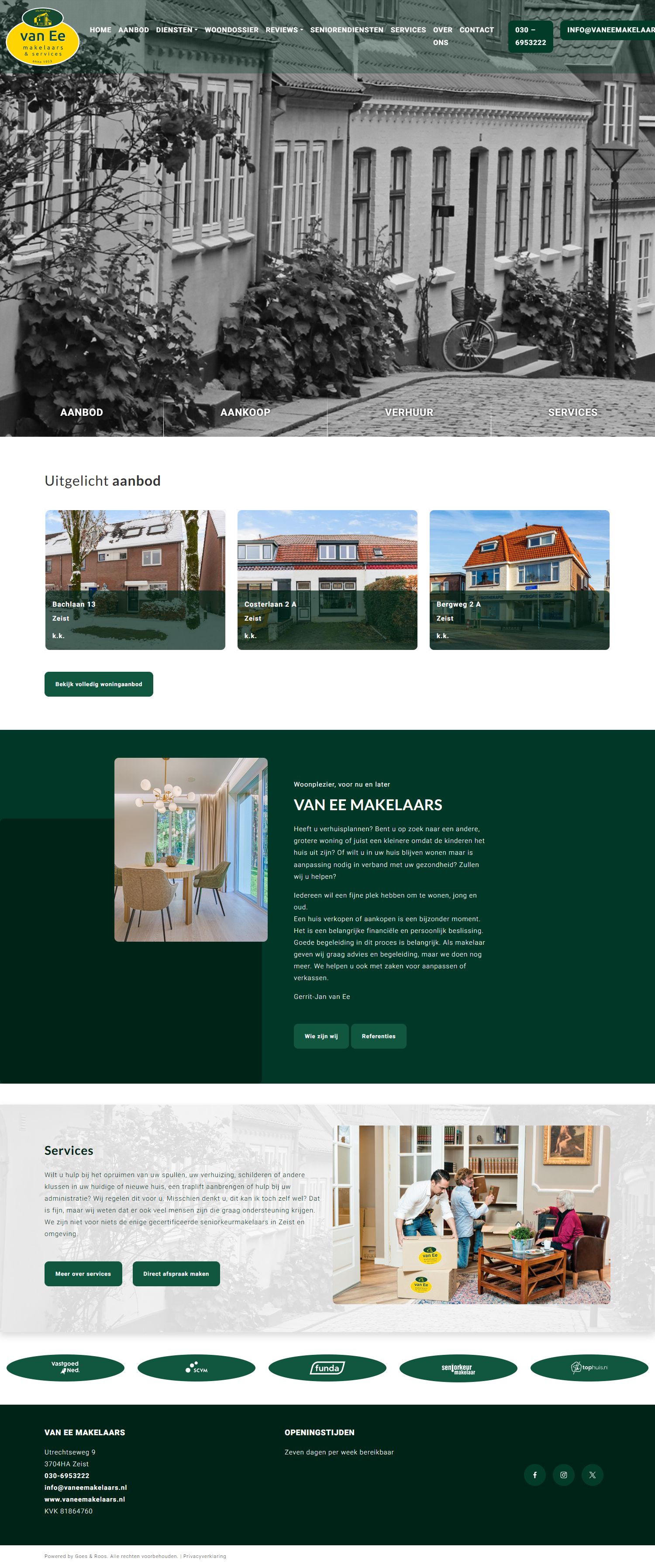 Screenshot van de website van www.vaneemakelaars.nl