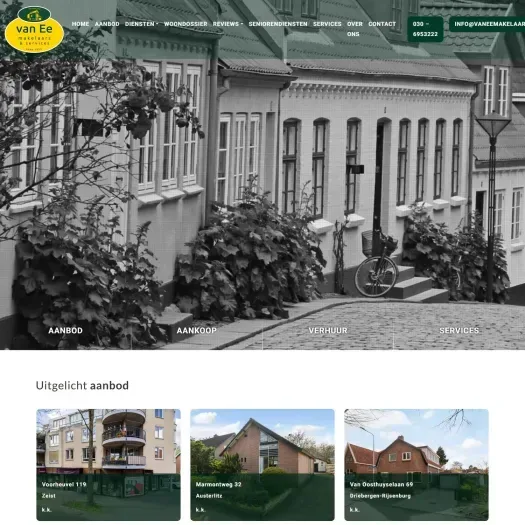 Screenshot van de website van www.vaneemakelaars.nl
