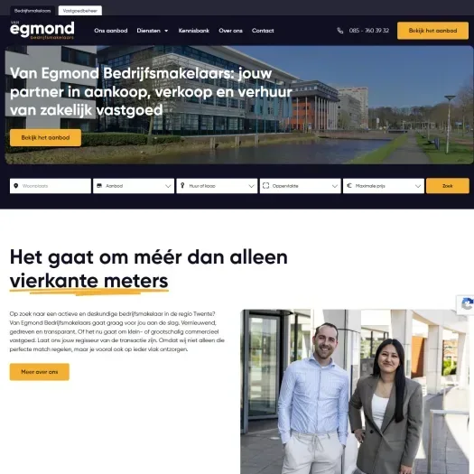 Screenshot van de website van www.vanegmondbedrijfsmakelaars.nl