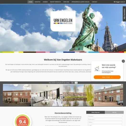 Screenshot van de website van www.vanengelenmakelaars.nl