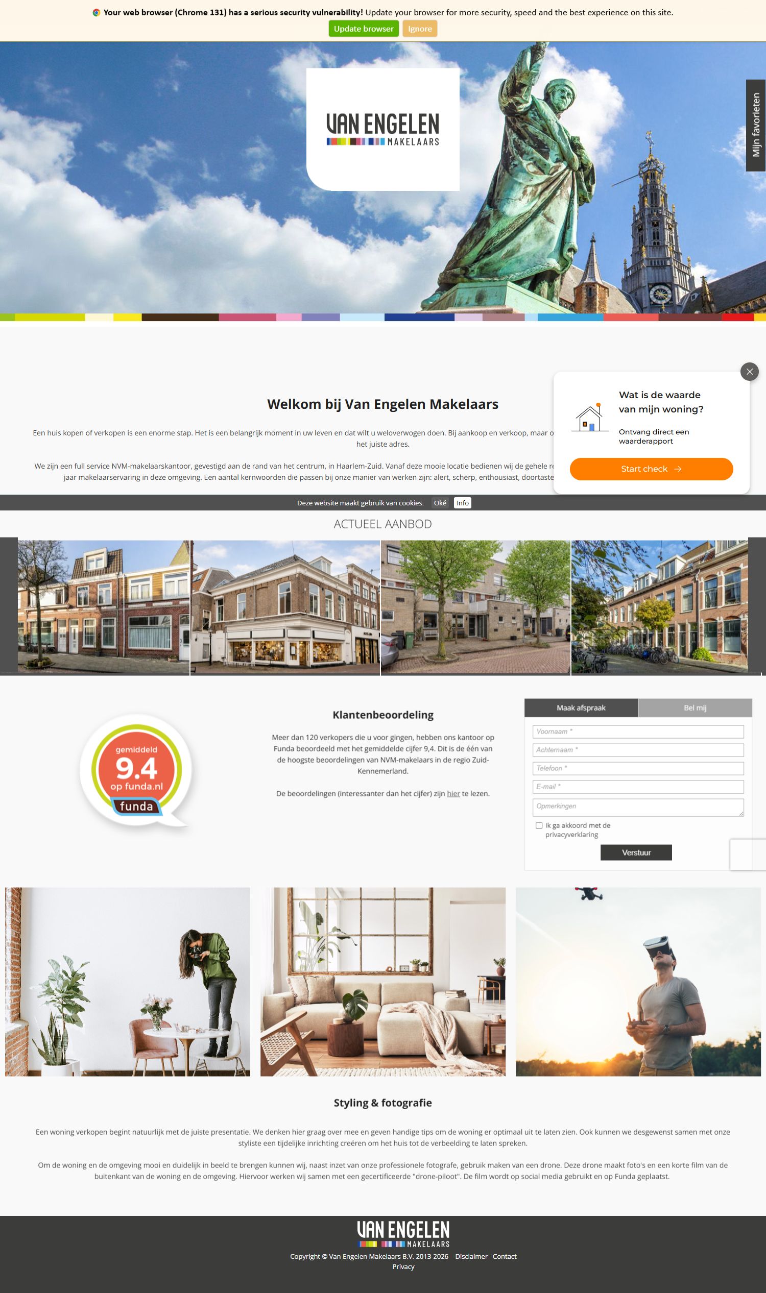 Capture d'écran du site web de www.vanengelenmakelaars.nl