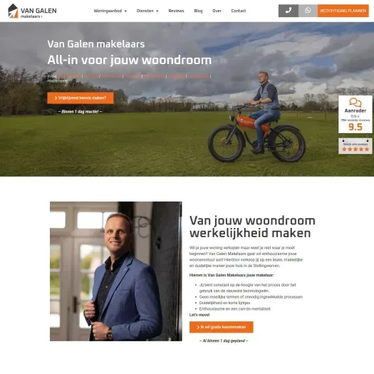 Screenshot van de website van www.vangalenmakelaars.nl