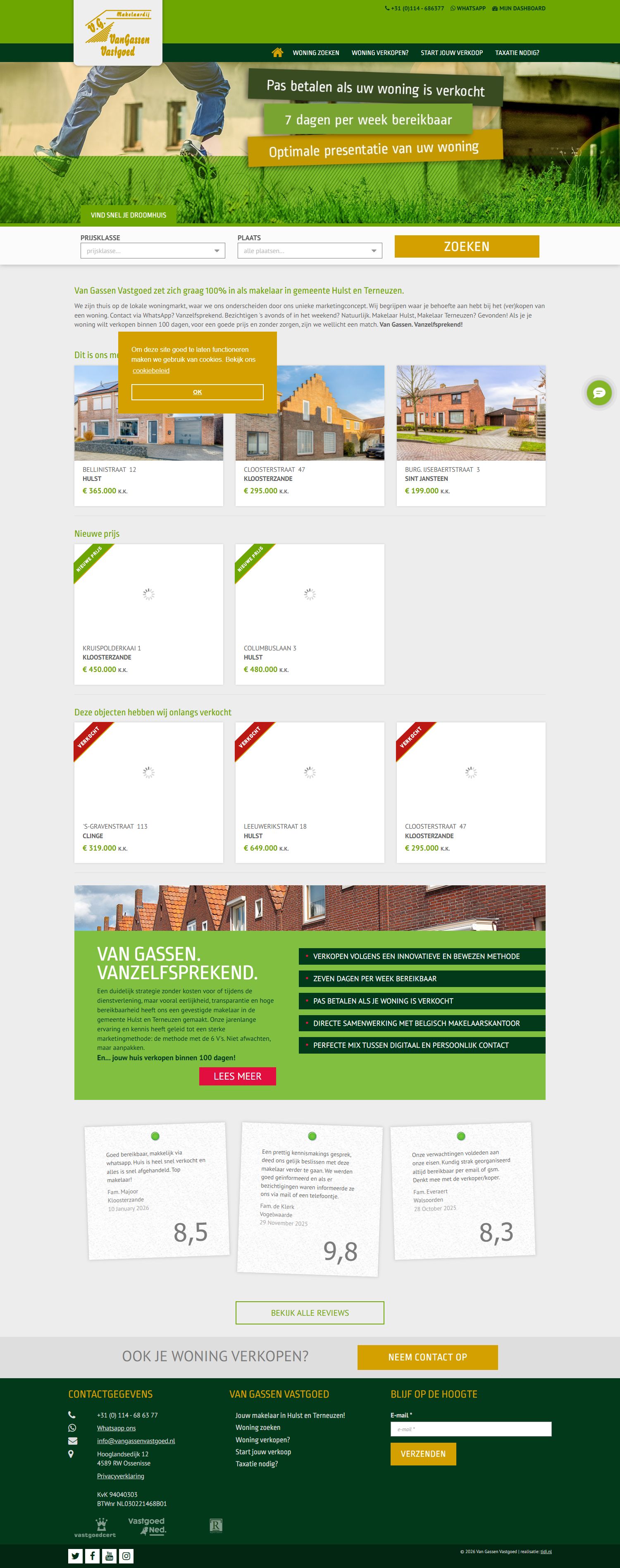 Screenshot of the website of www.vangassenvastgoed.nl