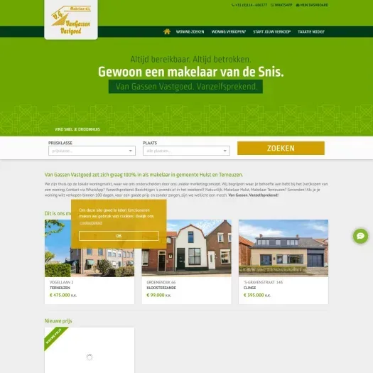 Screenshot of the website of www.vangassenvastgoed.nl