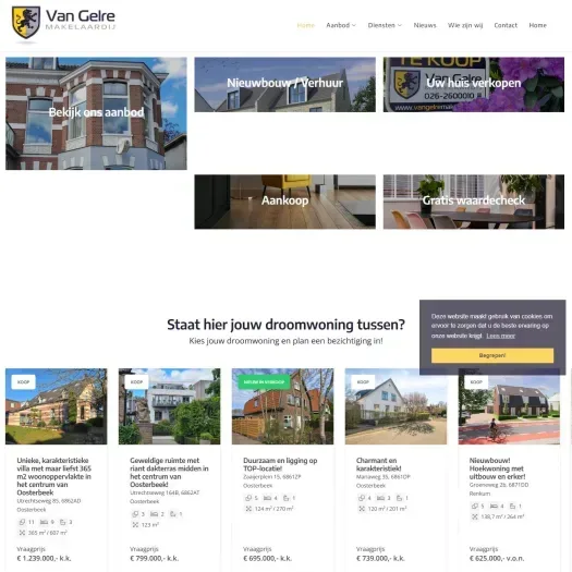 Screenshot van de website van www.vangelremakelaardij.nl
