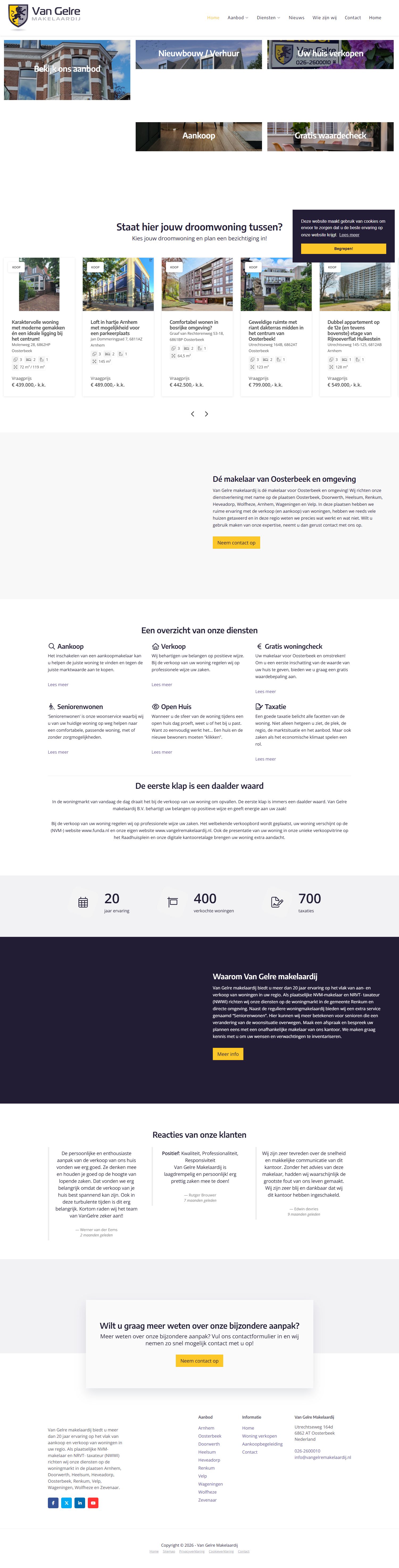 Screenshot der Website von www.vangelremakelaardij.nl