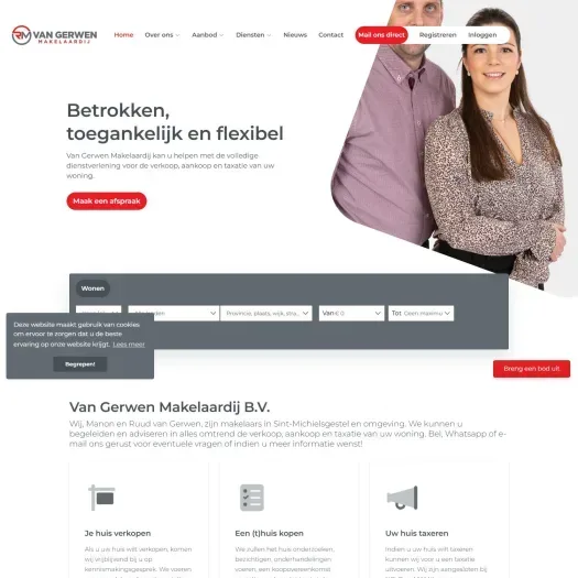 Screenshot of the website of www.vangerwenmakelaardij.nl
