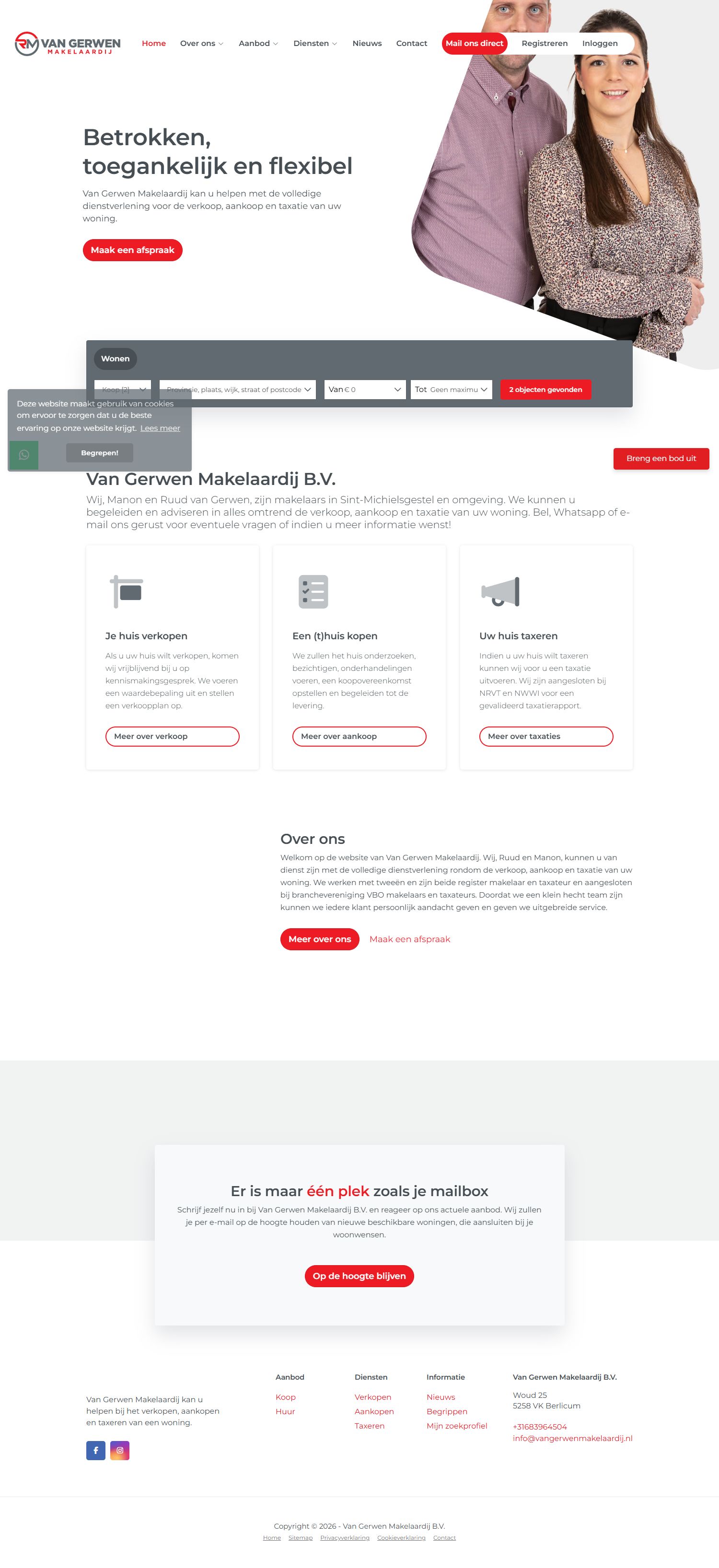 Screenshot der Website von www.vangerwenmakelaardij.nl