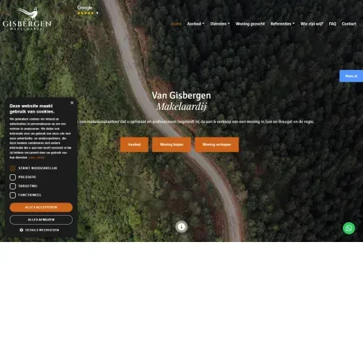 Screenshot van de website van www.vangisbergenmakelaardij.nl