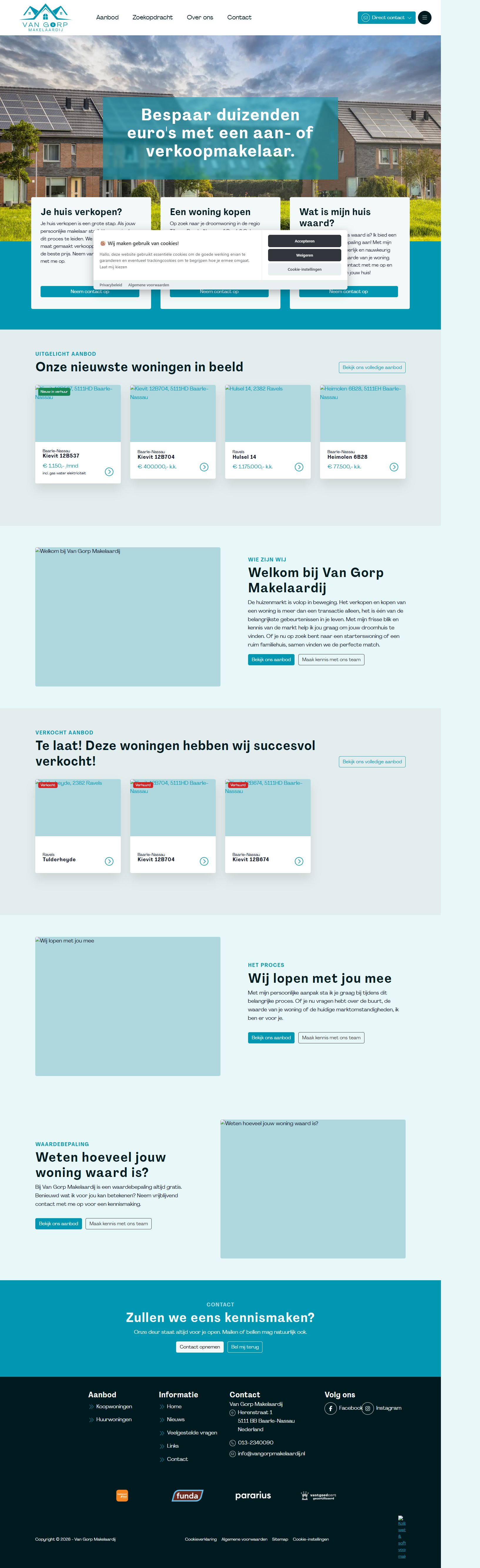 Screenshot of the website of www.vangorpmakelaardij.nl