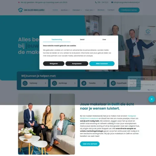 Screenshot van de website van www.vanguldenmakelaardij.nl