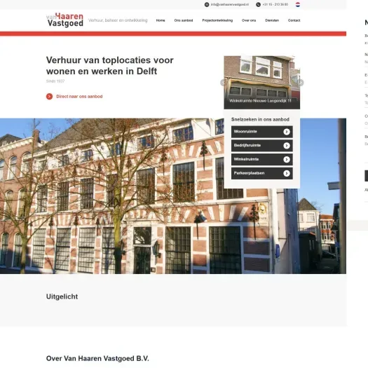 Screenshot van de website van www.vanhaarenvastgoed.nl