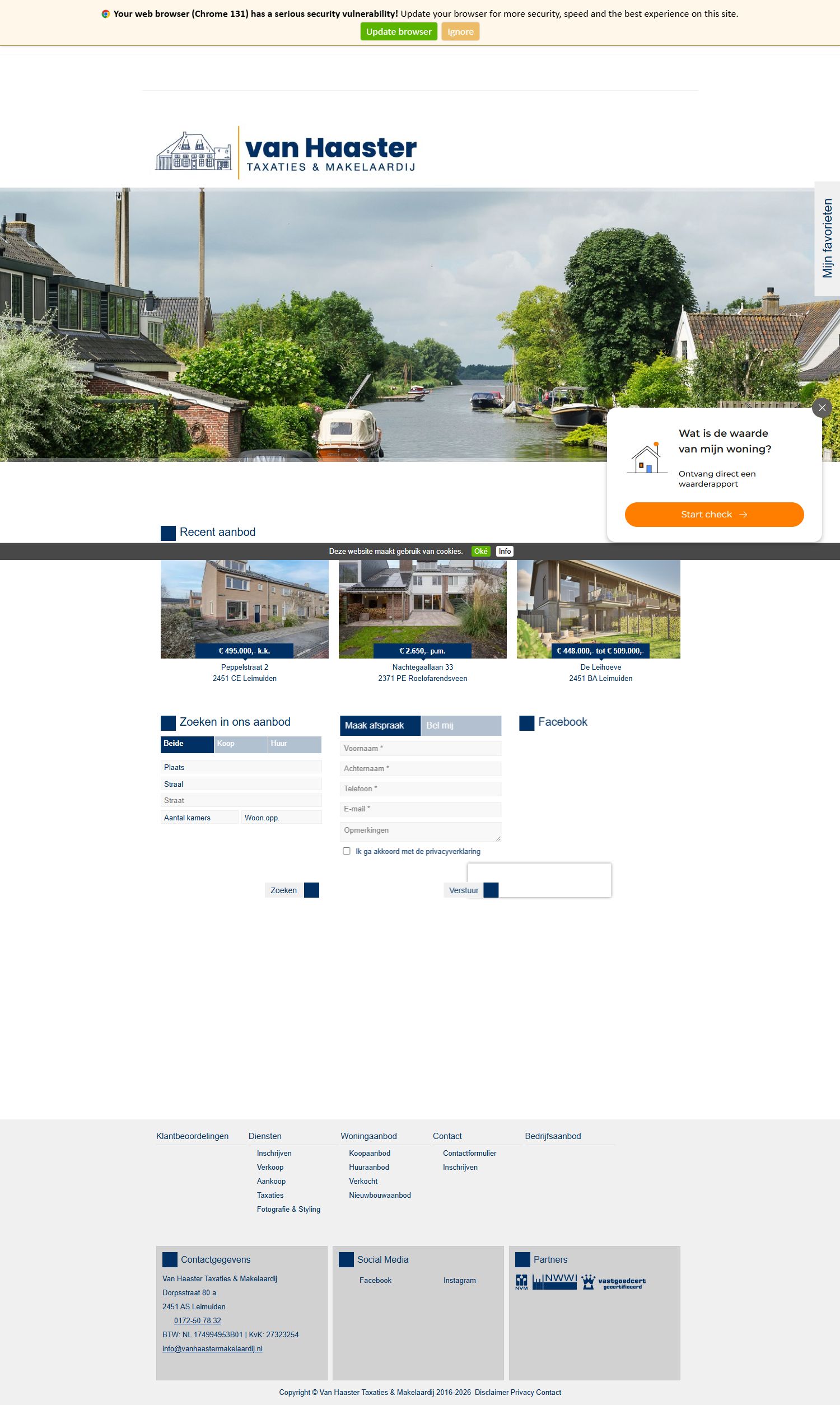 Screenshot of the website of www.vanhaastermakelaardij.nl