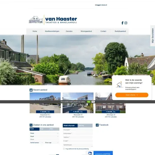Screenshot van de website van www.vanhaastermakelaardij.nl
