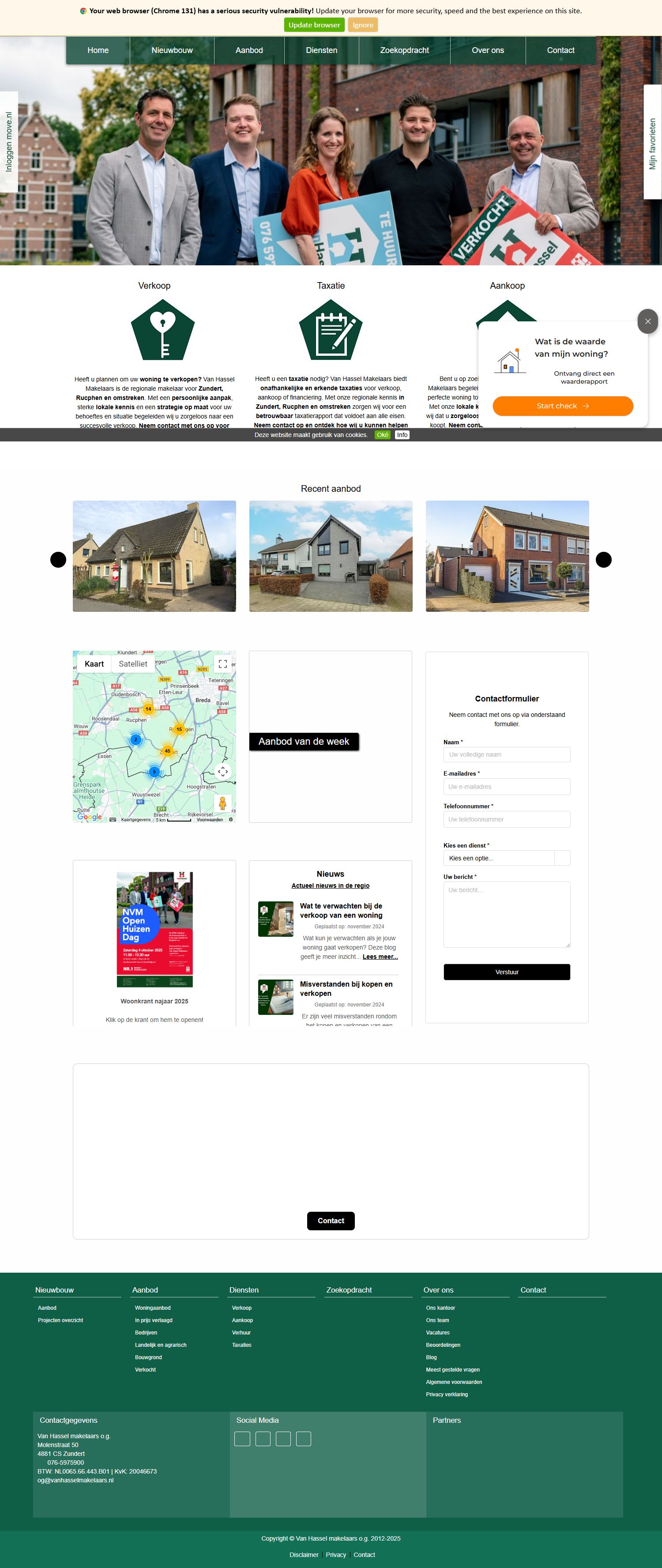 Screenshot of the website of www.vanhasselmakelaars.nl