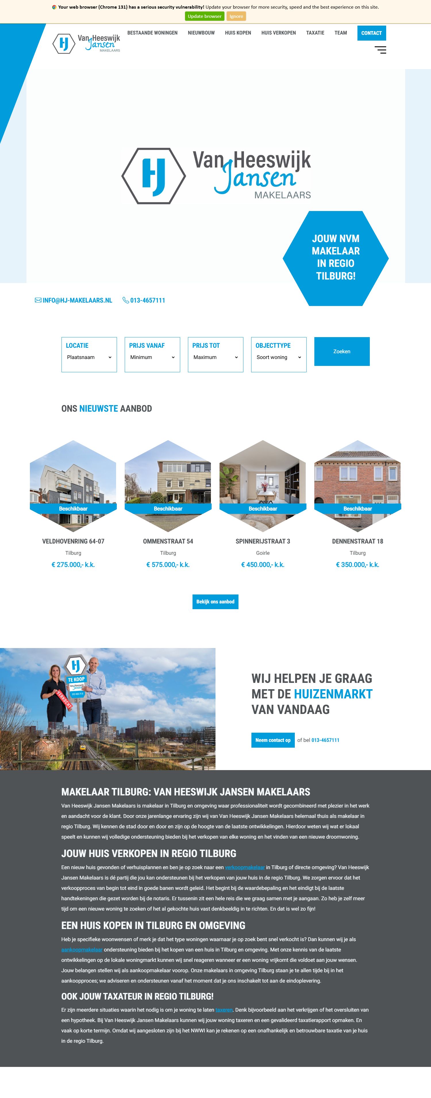 Screenshot van de website van www.hj-makelaars.nl