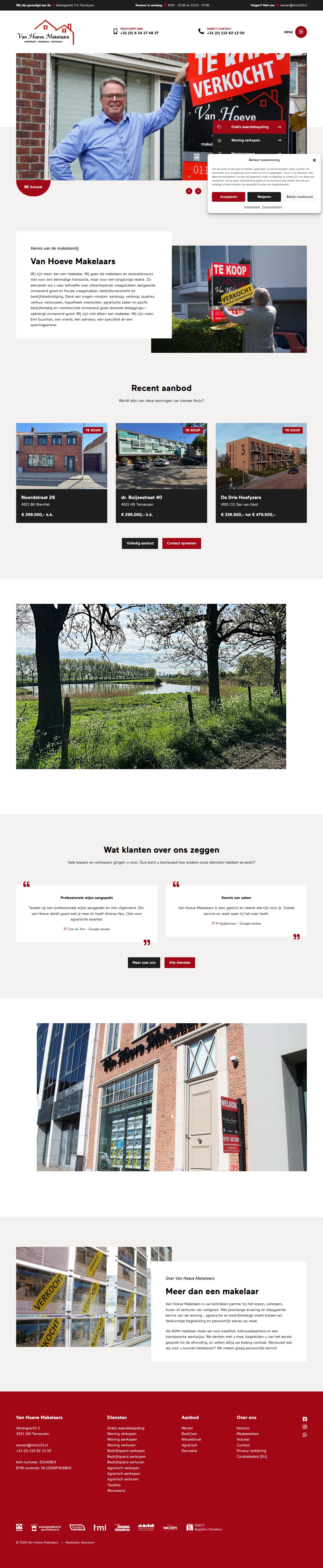 Screenshot der Website von www.vanhoevemakelaars.nl