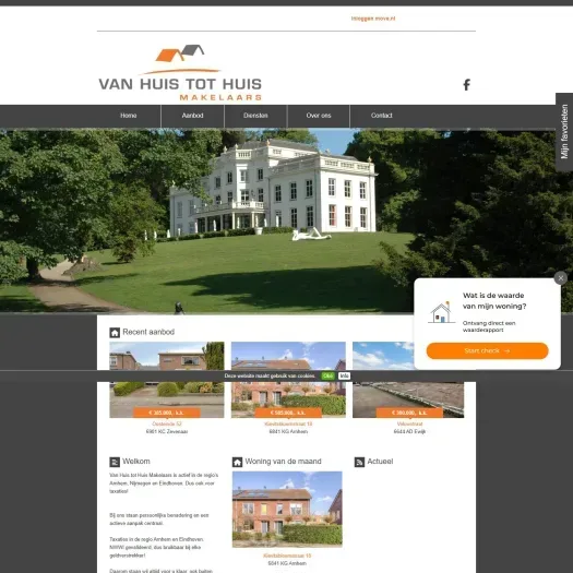 Screenshot van de website van www.vanhuistothuismakelaars.nl