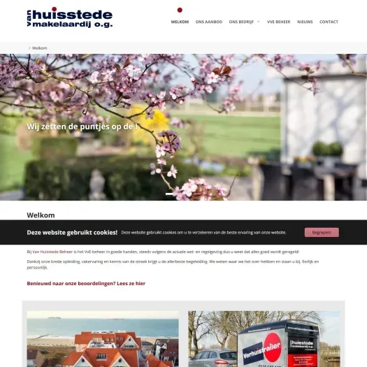 Screenshot van de website van www.vanhuisstedemakelaardij.nl