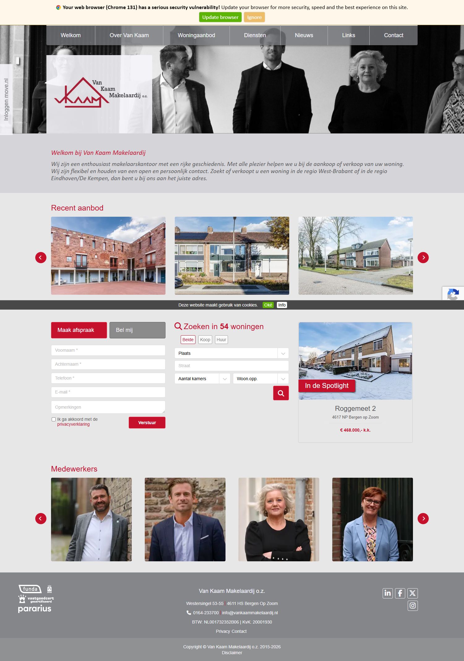 Screenshot der Website von www.vankaammakelaardij.nl