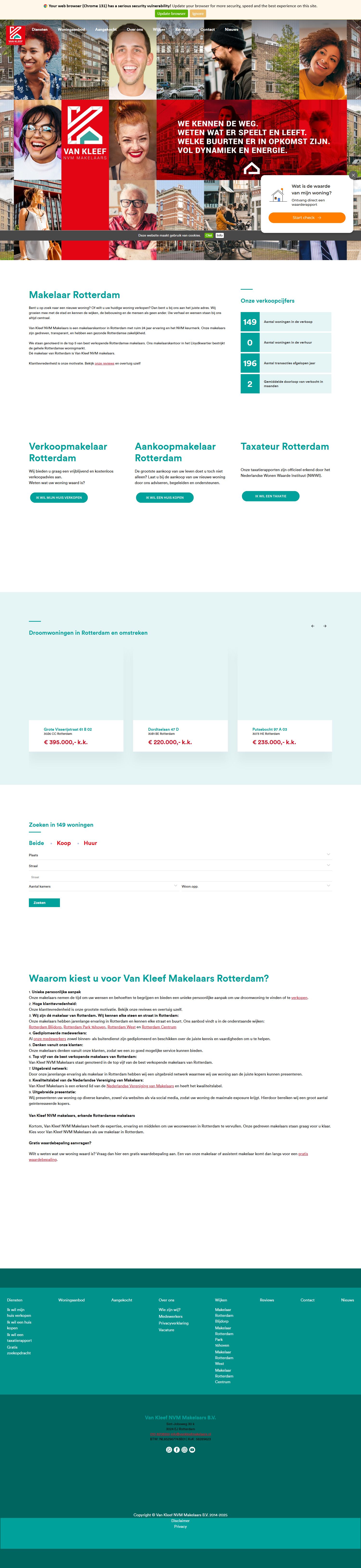 Screenshot of the website of www.vankleefmakelaars.nl