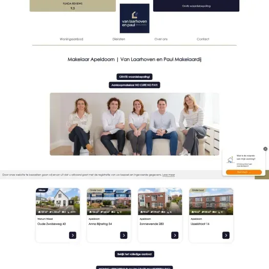 Screenshot van de website van www.vlmakelaardij.nl