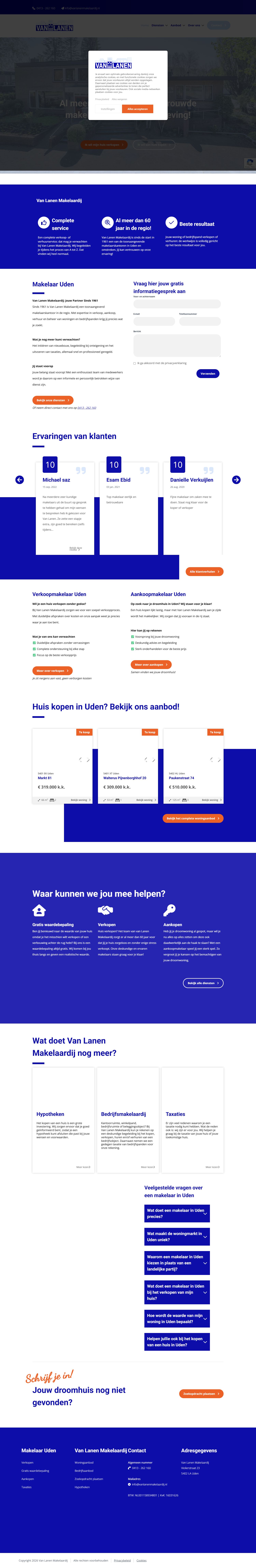 Screenshot of the website of www.vanlanenmakelaardij.nl