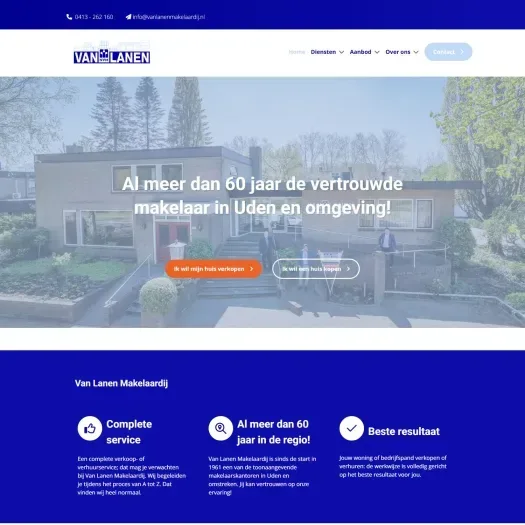 Screenshot van de website van www.vanlanenmakelaardij.nl