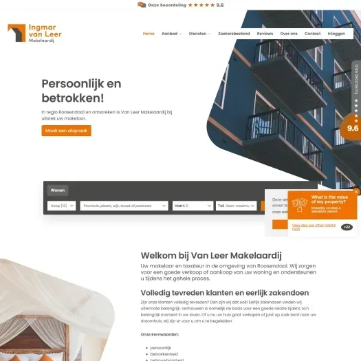 Screenshot of the website of www.vanleer-makelaardij.nl
