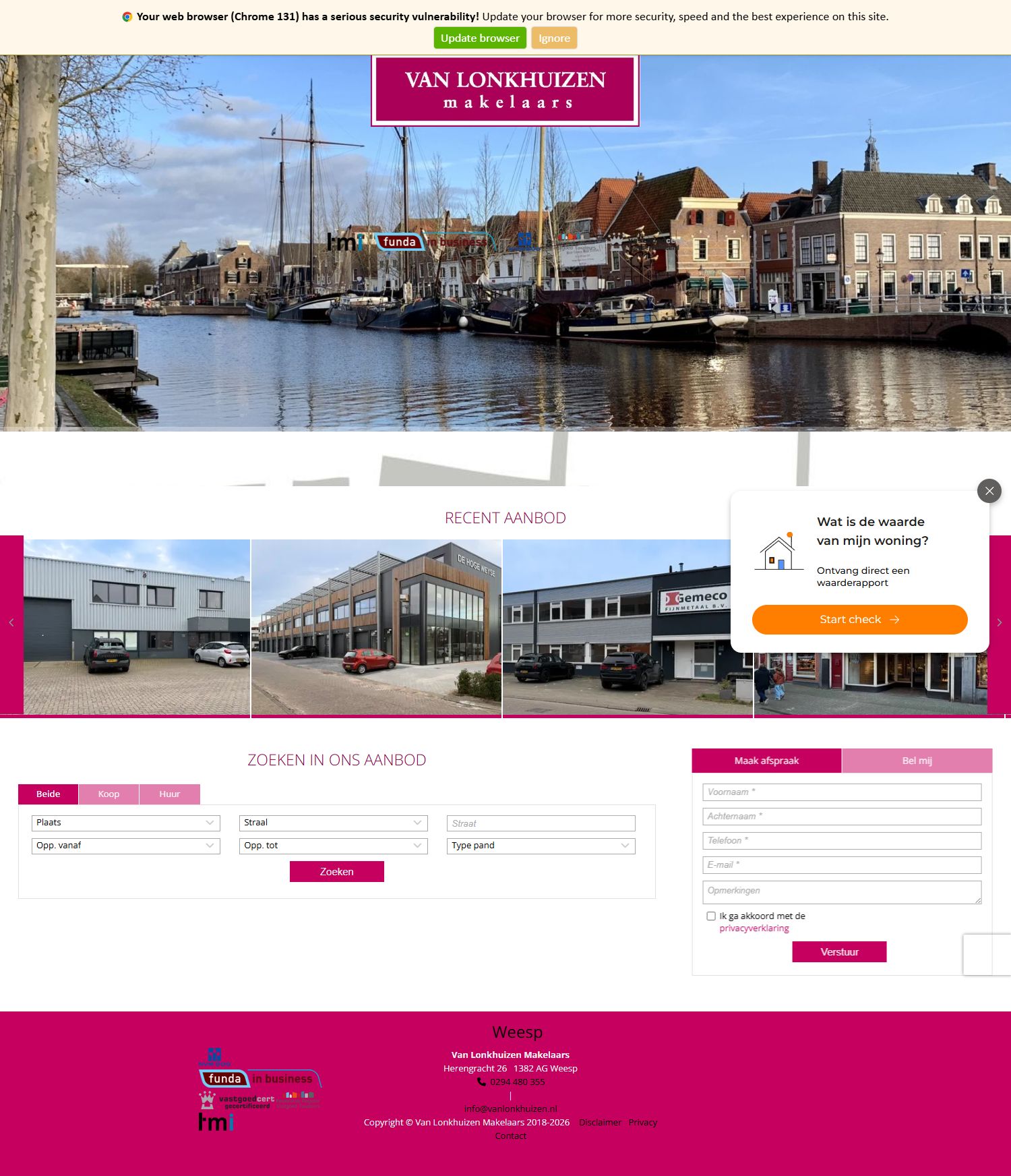 Screenshot of the website of www.vanlonkhuizen.nl