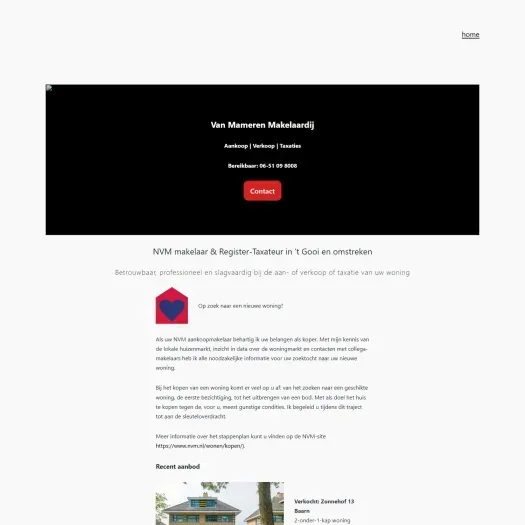 Screenshot of the website of www.vanmamerenmakelaardij.nl