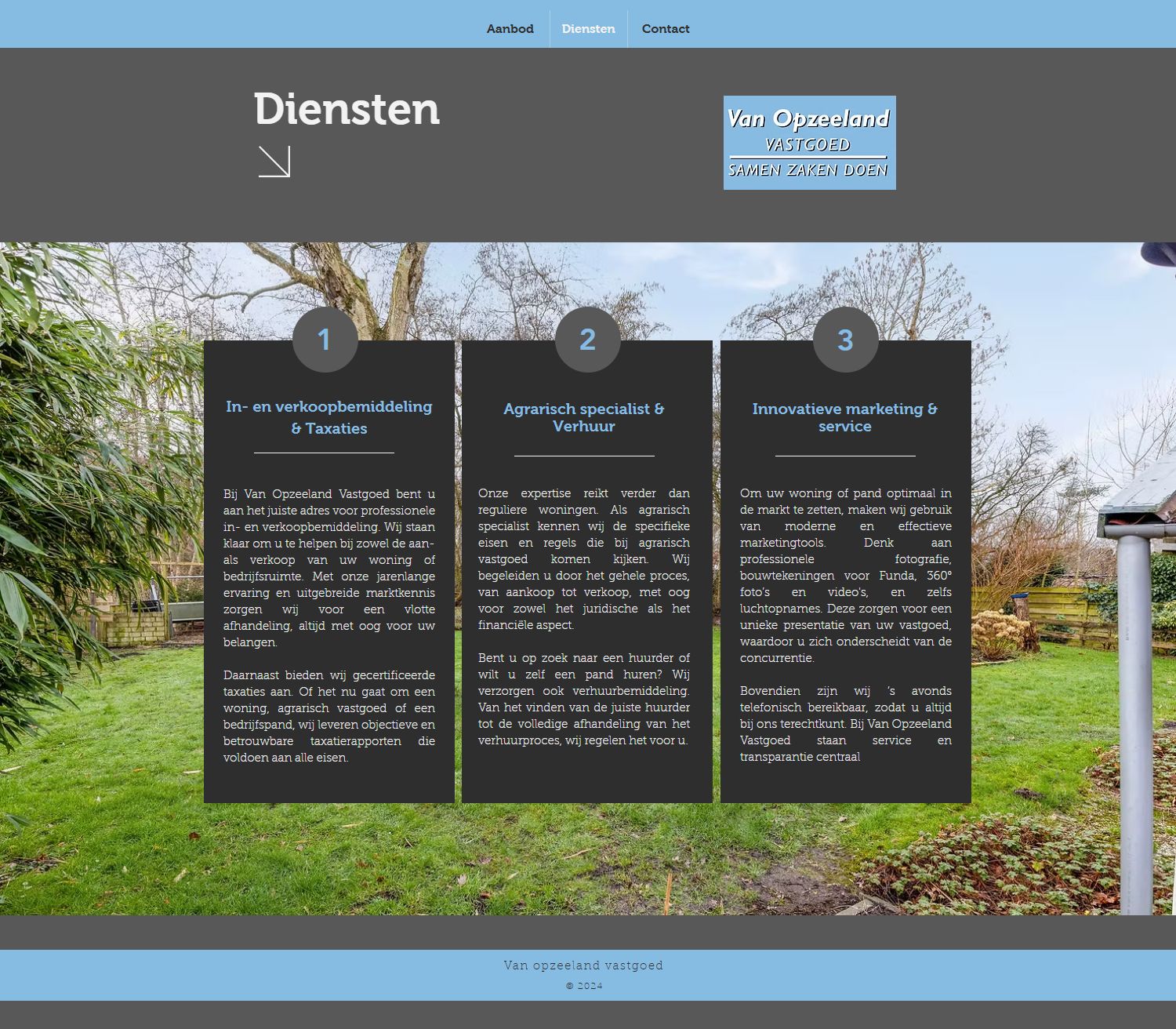 Screenshot der Website von www.vanopzeelandvastgoed.nl