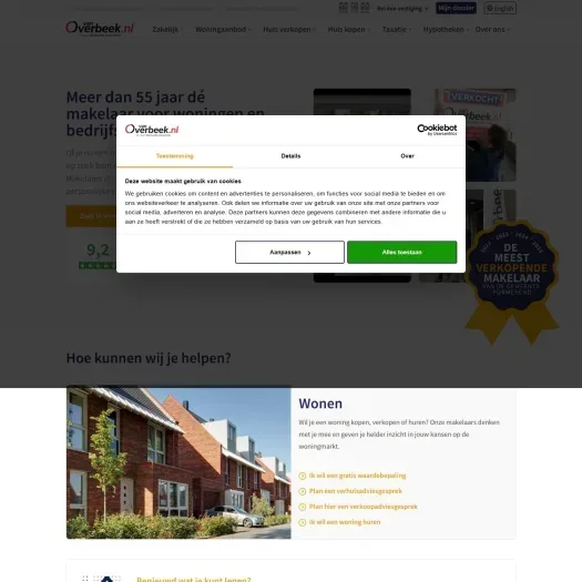 Screenshot van de website van www.vanoverbeek.nl