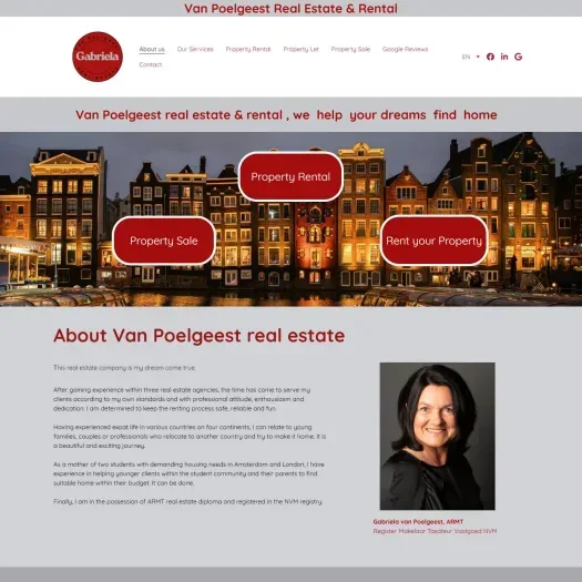 Screenshot van de website van www.vanpoelgeest-realestate.nl