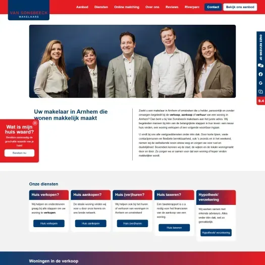 Screenshot van de website van www.vansonsbeeckmakelaars.nl