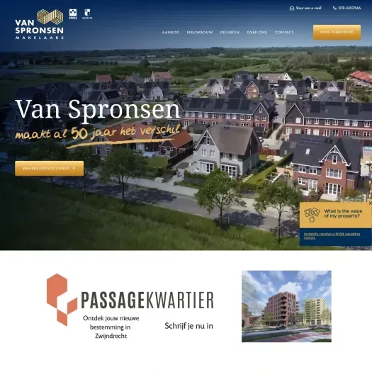 Screenshot van de website van www.vanspronsenmakelaars.nl