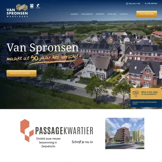 Screenshot van de website van www.vanspronsenmakelaars.nl