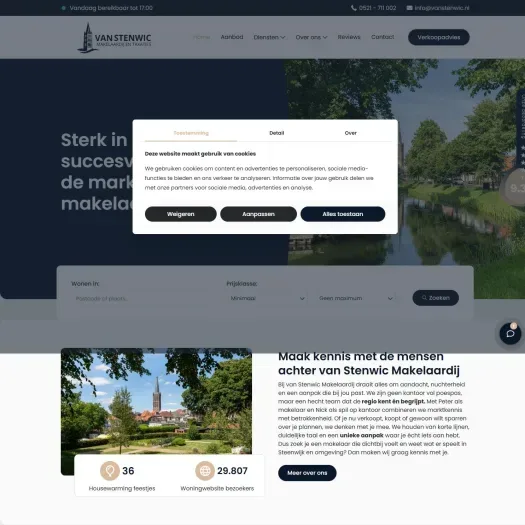 Screenshot van de website van www.vanstenwic.nl