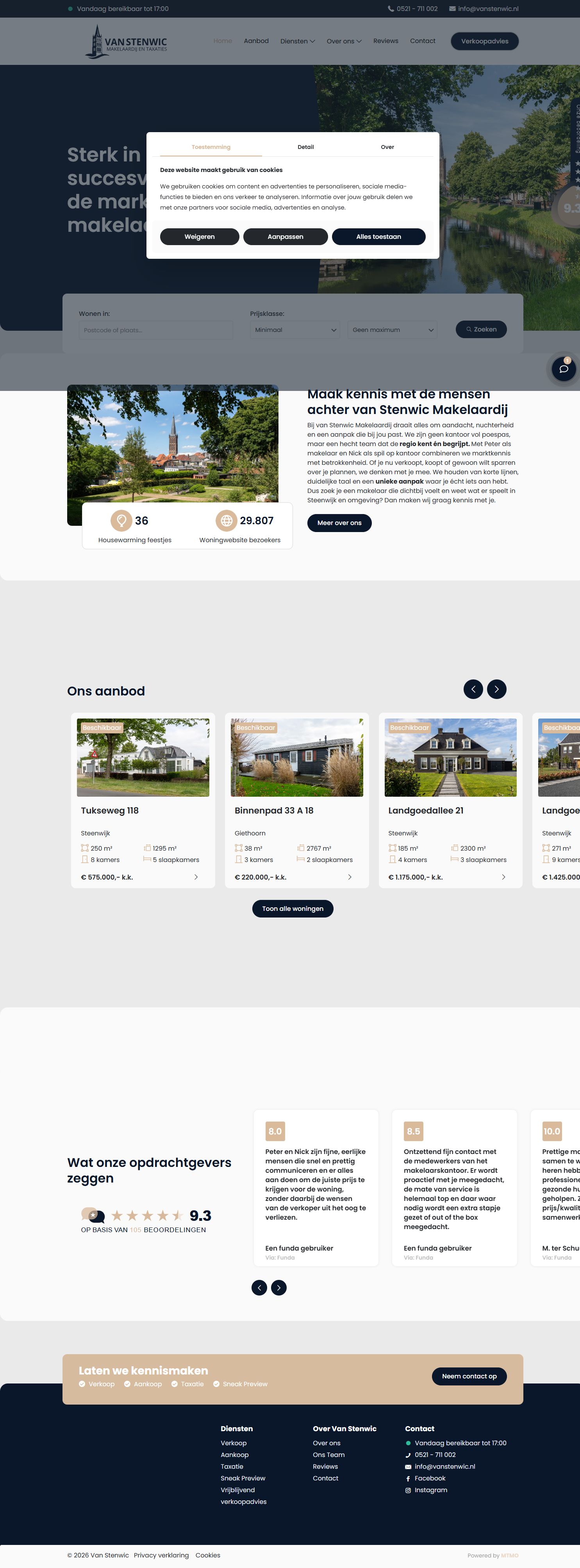 Screenshot of the website of www.vanstenwic.nl