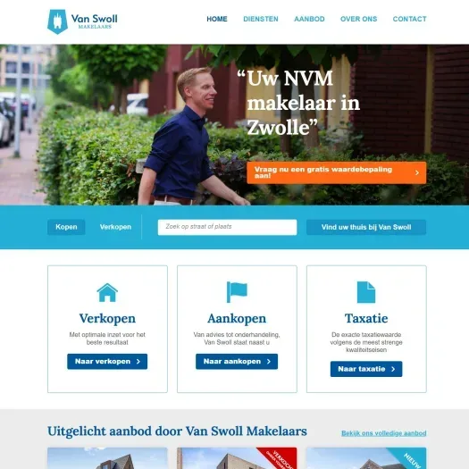 Screenshot van de website van www.vanswollmakelaars.nl