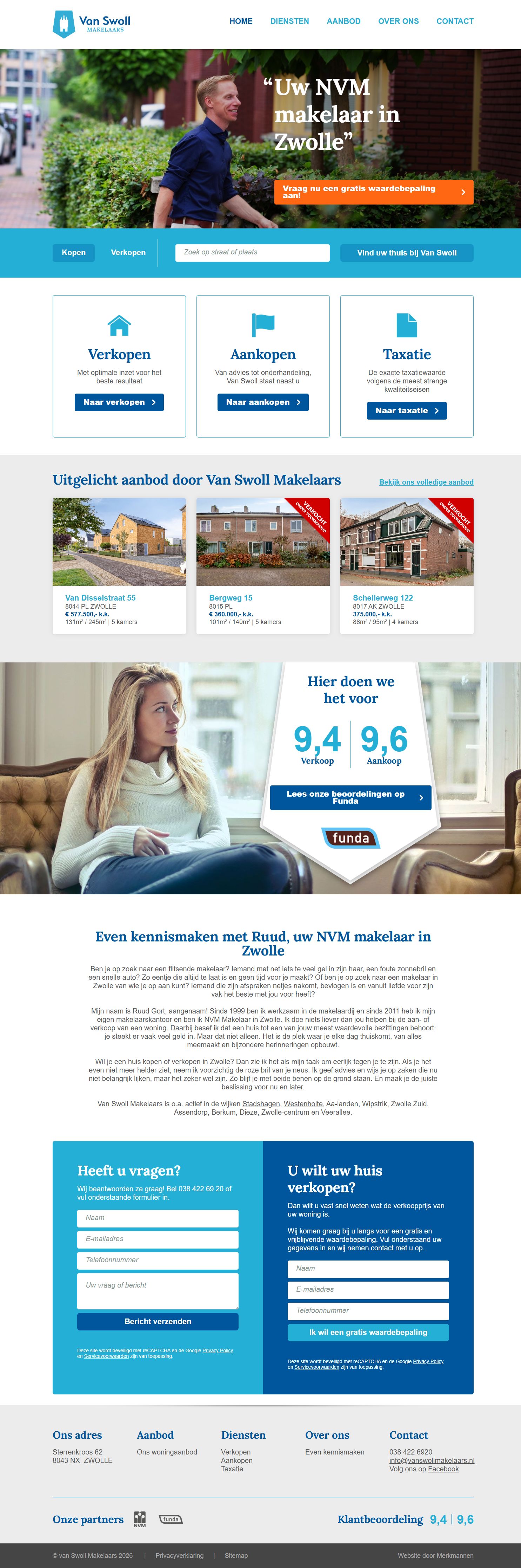 Screenshot of the website of www.vanswollmakelaars.nl