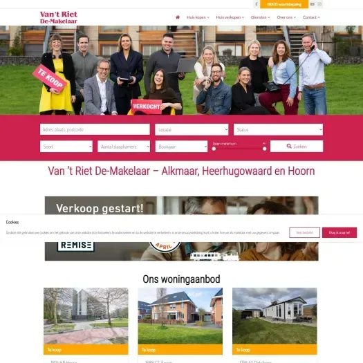 Screenshot van de website van www.vanhetrietmakelaars.nl
