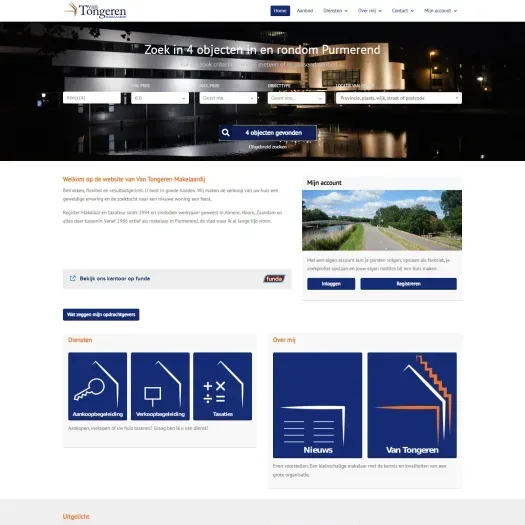 Screenshot of the website of www.vantongerenmakelaardij.nl