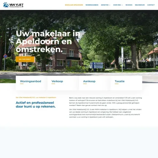 Screenshot van de website van www.vanvlietmakelaardij.nl