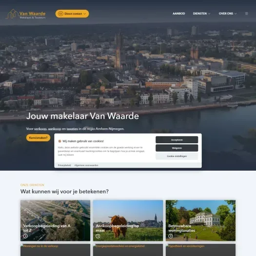 Screenshot van de website van www.vanwaardemakelaars.nl