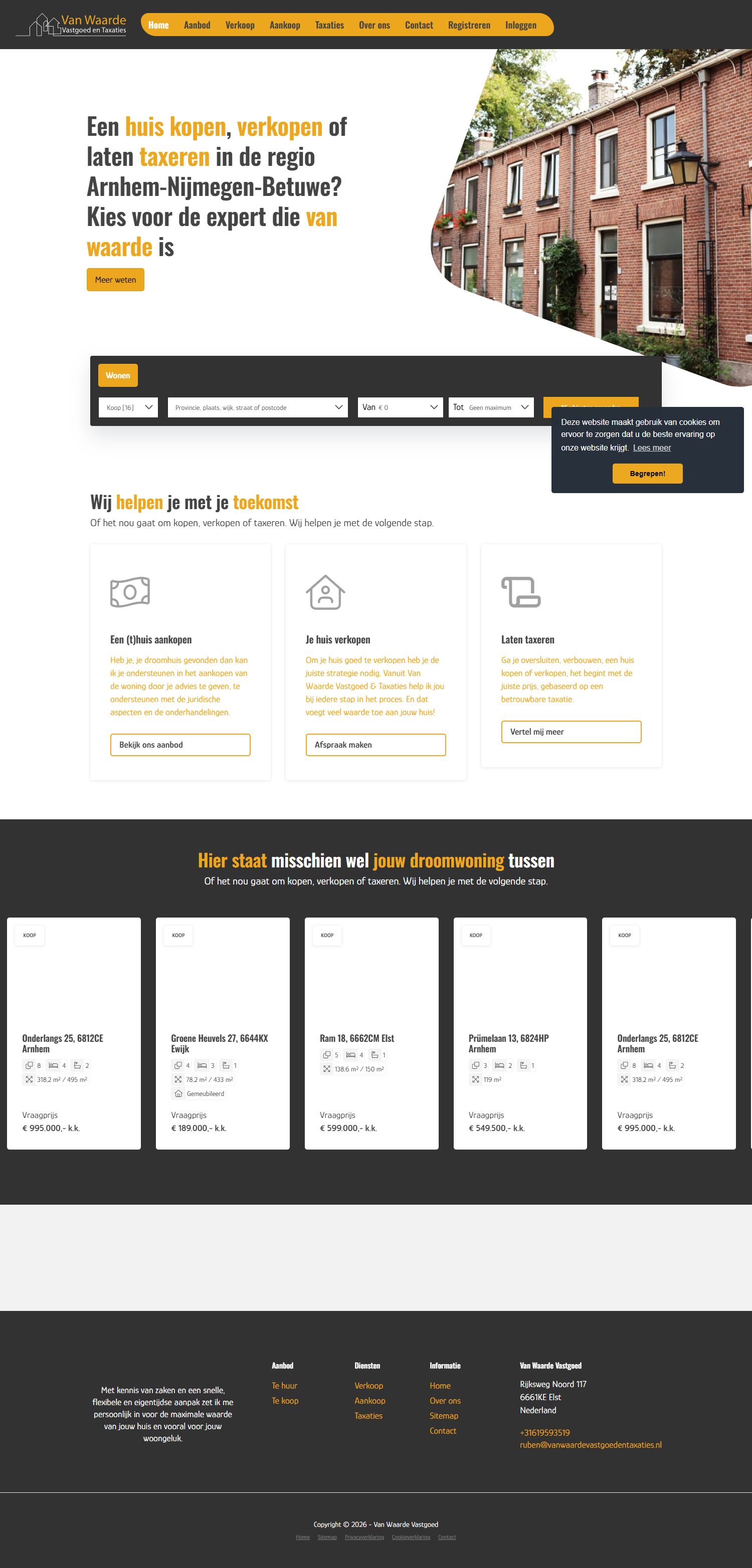 Screenshot der Website von www.vanwaardevastgoedentaxaties.nl