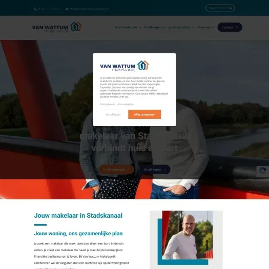 Screenshot van de website van www.vanwattummakelaardij.nl