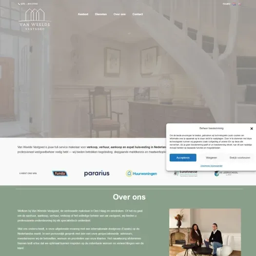 Screenshot van de website van vanweeldevastgoed.nl